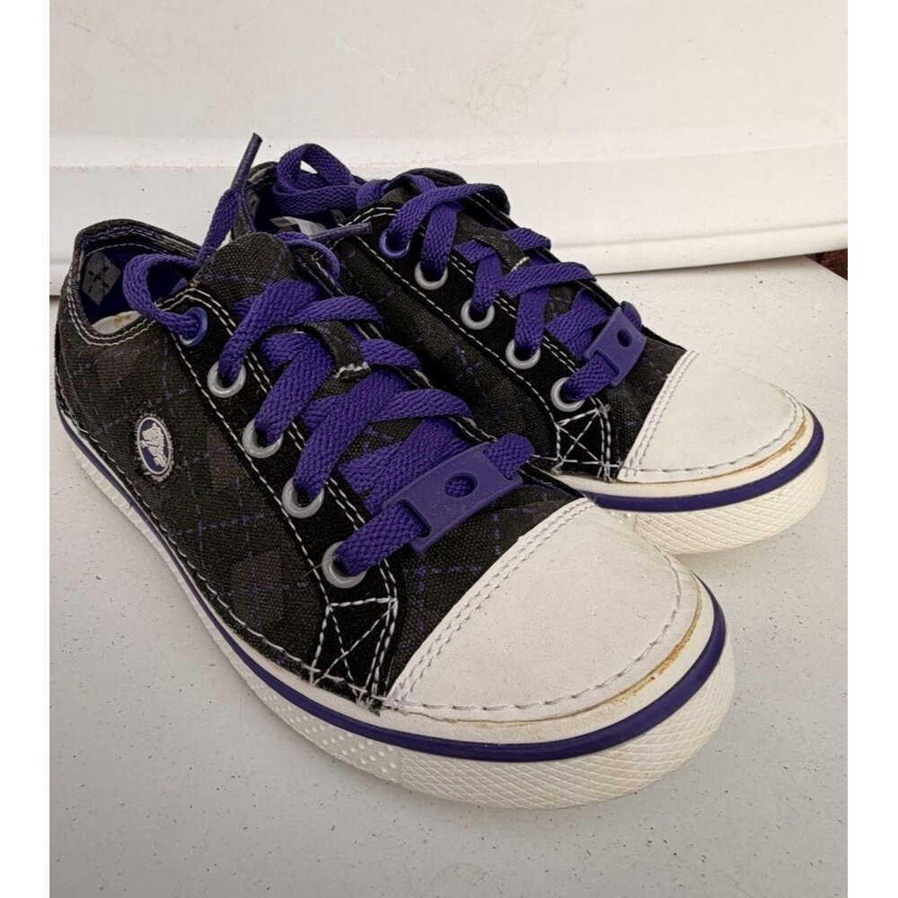 CROCS Kids HOVER Sneakers SZ J3- Purple black white lace up 3Y